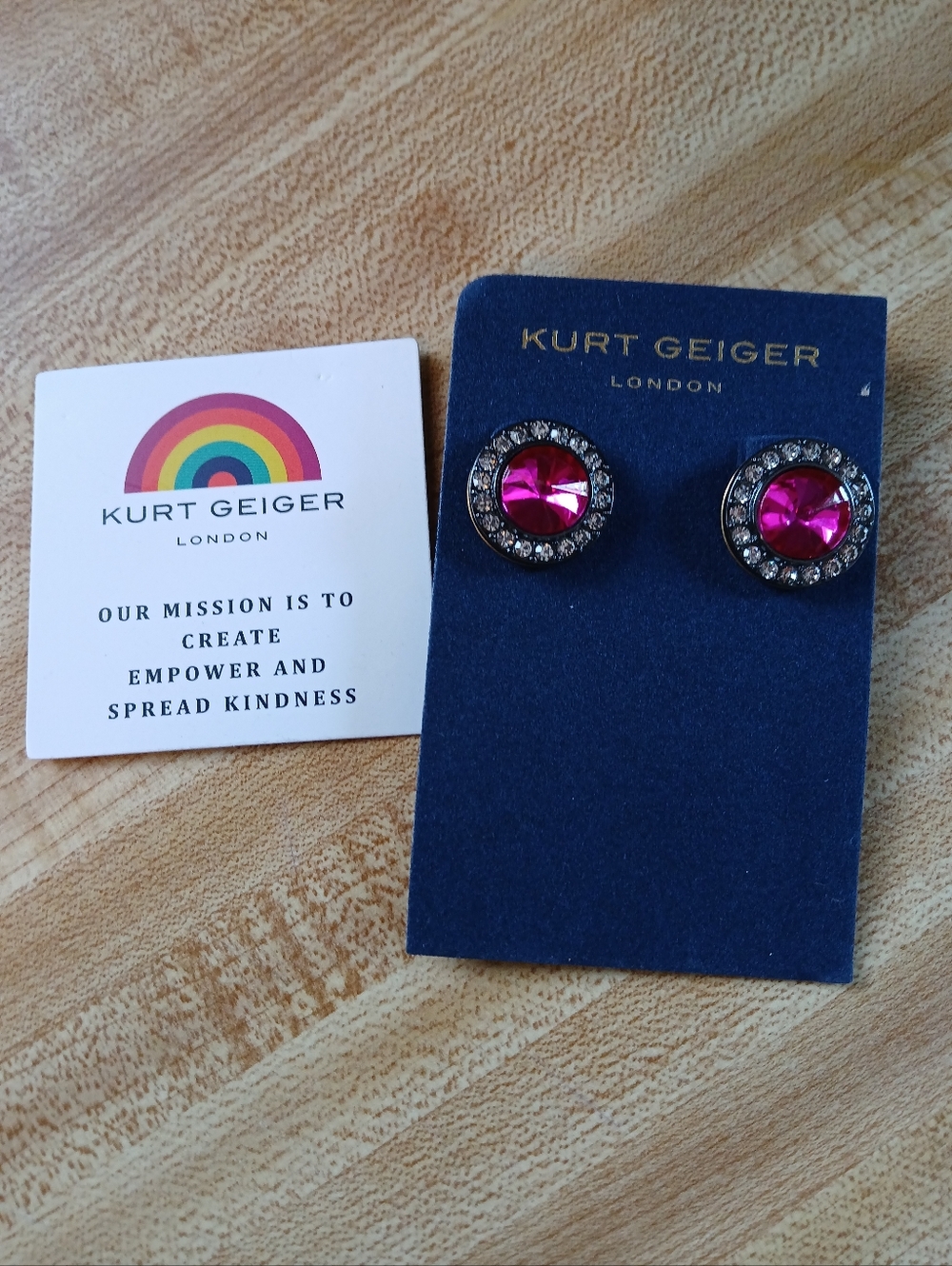 Kurt Geiger NWT Pink Rhinestone Earrings & Dustbag